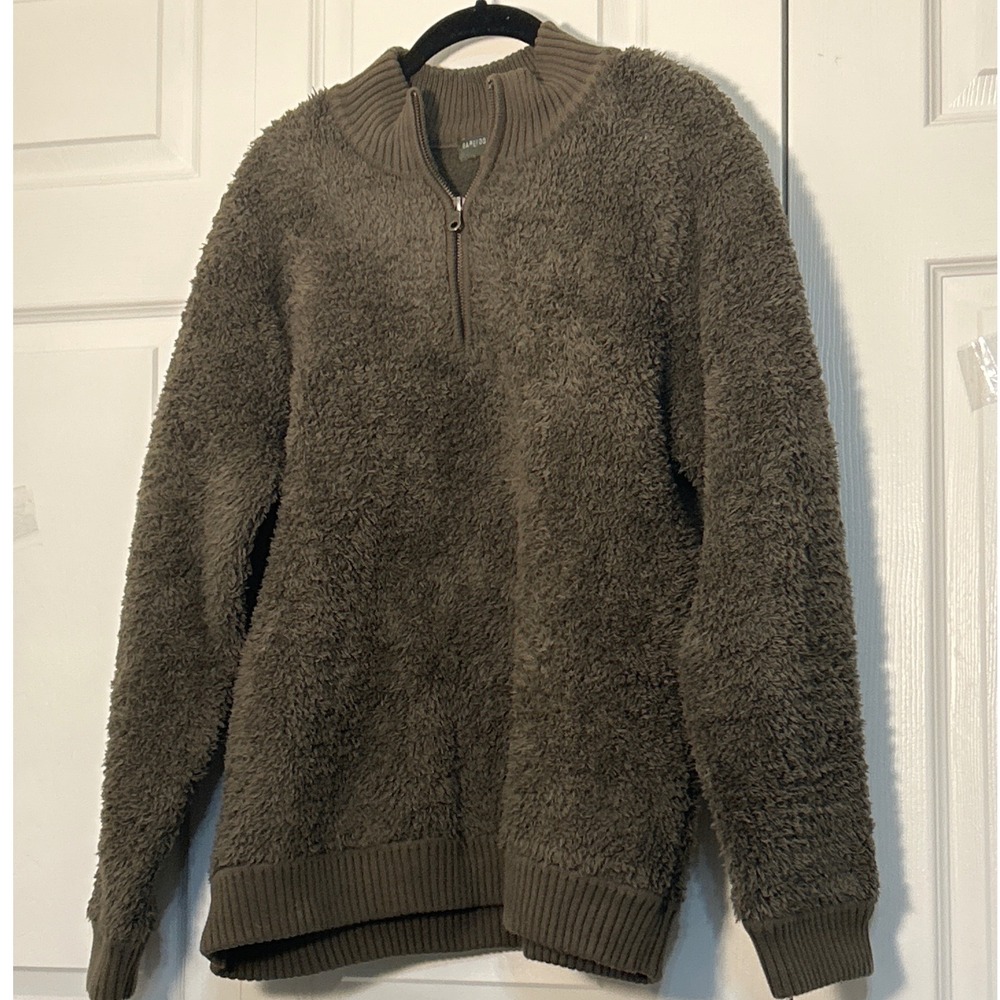 Barefoot Dreams CozyChic Olive Green Quarter Zip Fleece Pullover Sweater XL